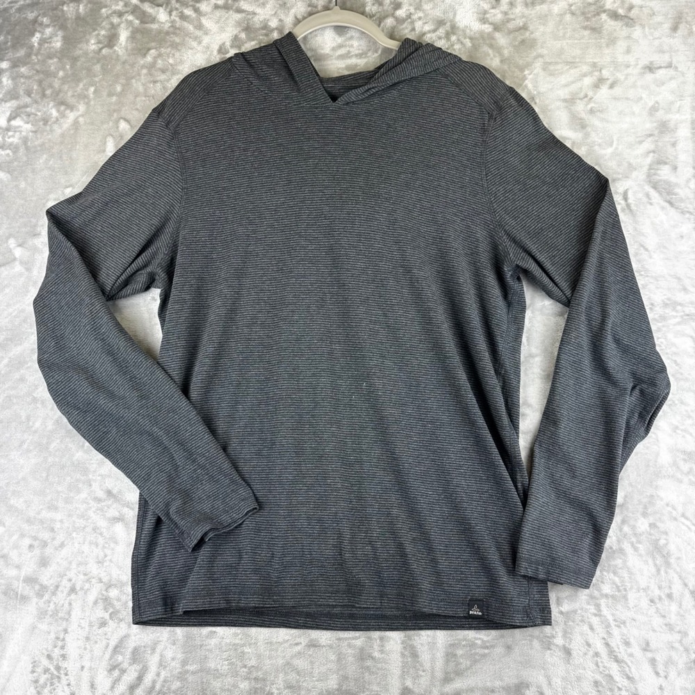 Prana Hoodie Women Medium Gray Striped Breathe Long Sleeve Pullover (1461)